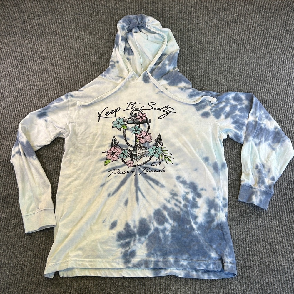 Dreamsicle Pismo Beach CA Keep It Salty Tie Dye Hoodie Blue White XL 1156